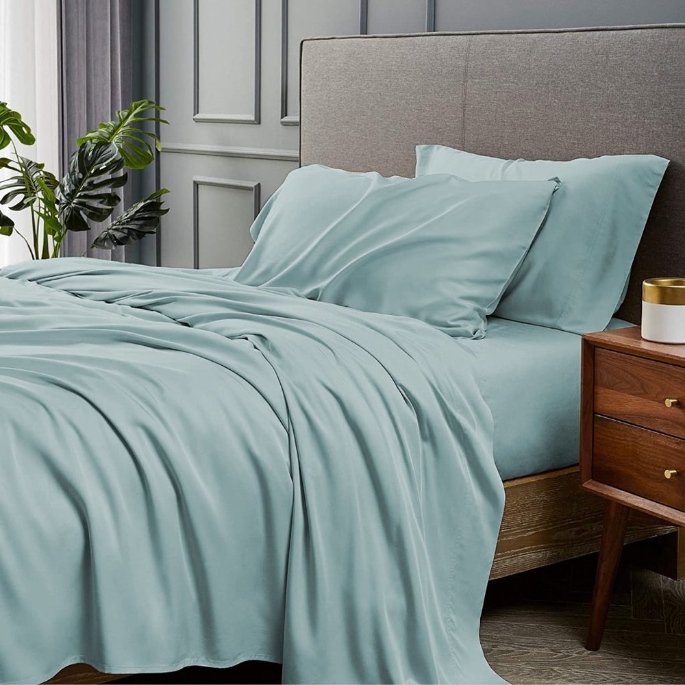 LIGHT TEAL - 4 Piece Bamboo Bed Sheet Set Deep Pockets - ALL SIZES